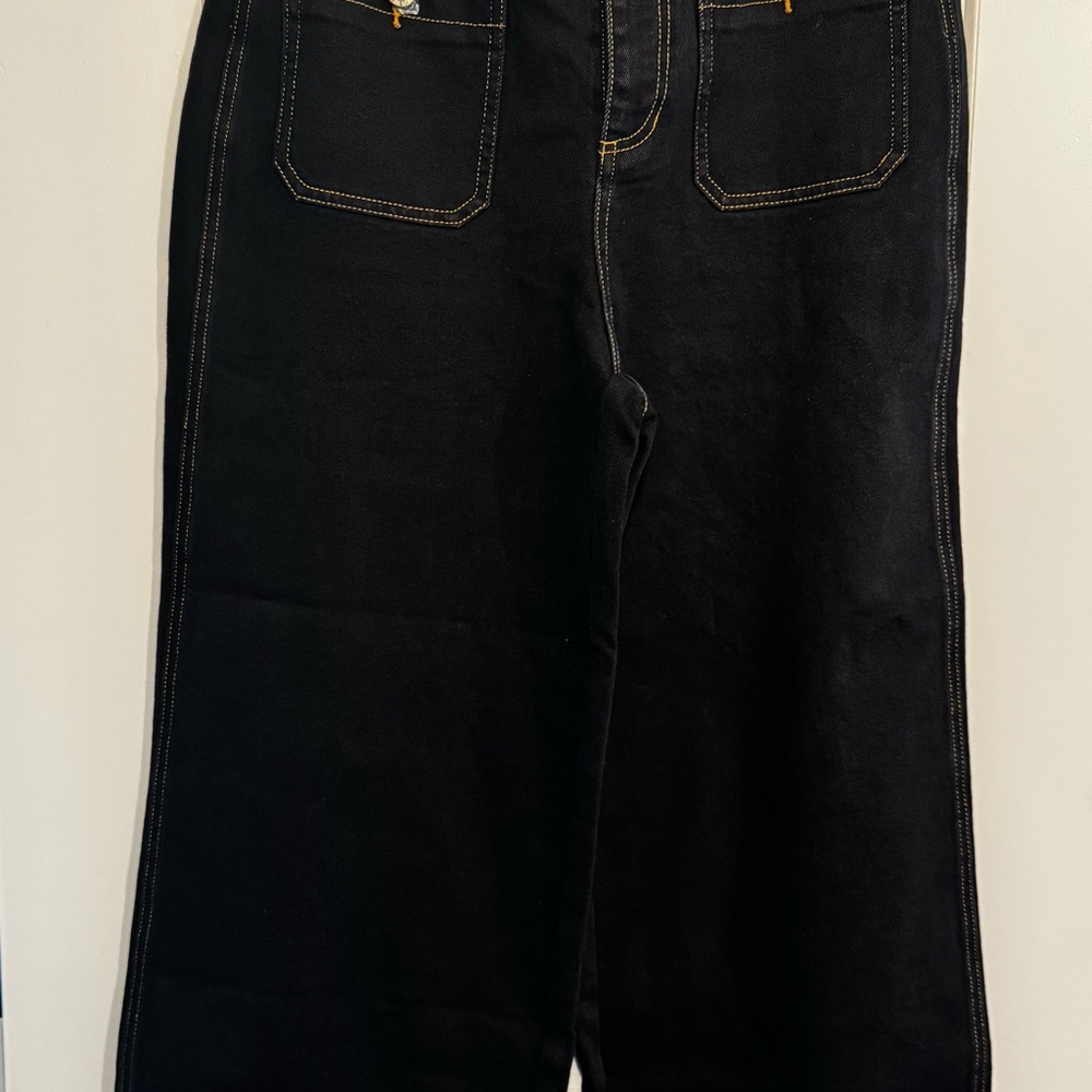 Commense Black Wide-Leg Jeans w/Gold detail. Sz S (4/6).